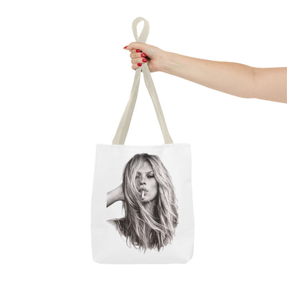 Kate Moss Tote Bag – Schwarz-Weiß Portrait Fashion Icon Stofftasche | Kultiges Model Motiv für Fans & Fashionistas
