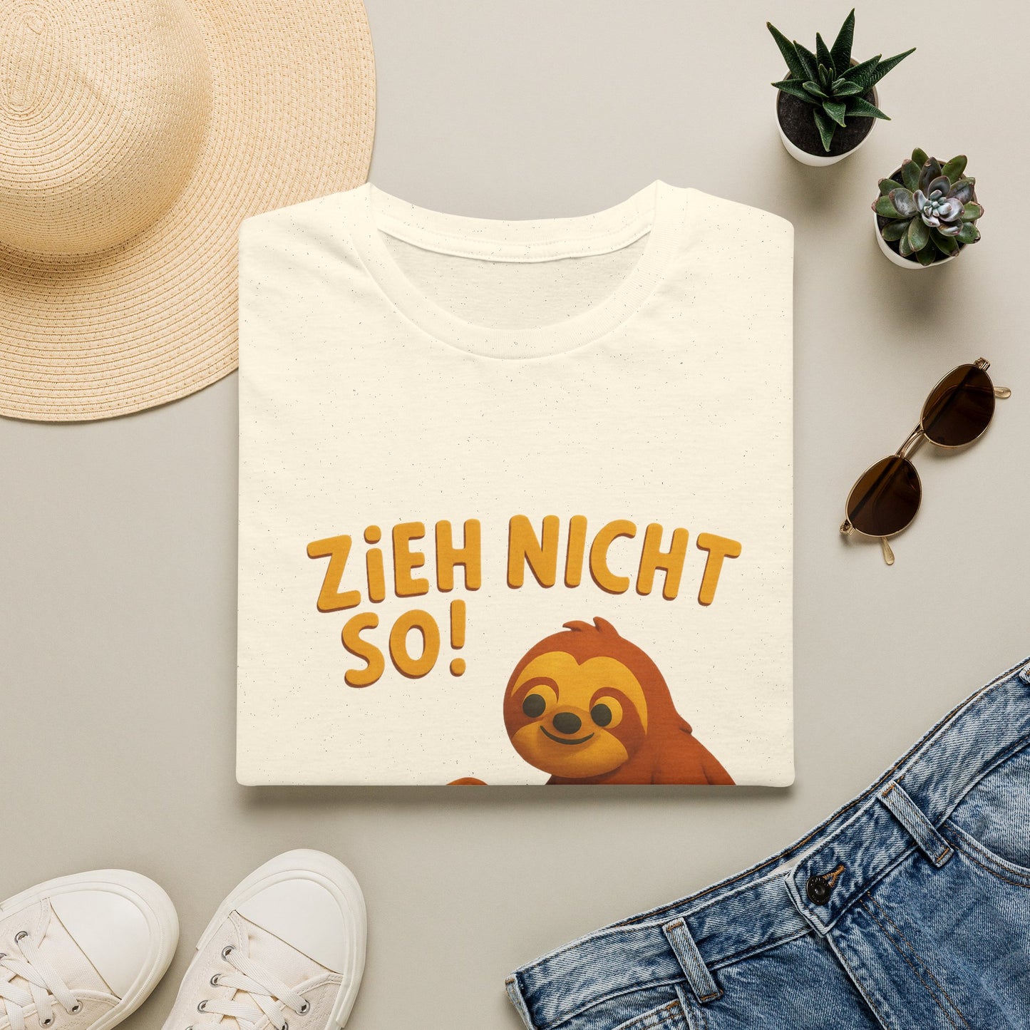 Faultier mit Schnecke an Leine T-Shirt - Zieh nicht so! Lustiges Spruch-Shirt für Geduld & Entspannung