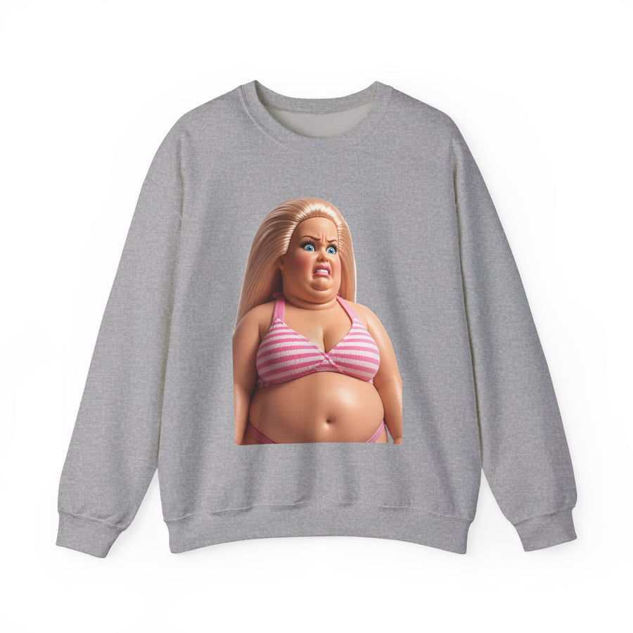 True Insights Genervte Blondine Sweatshirt – Lustiges Statement-Motiv mit Bikini-Puppe in Sport Grey