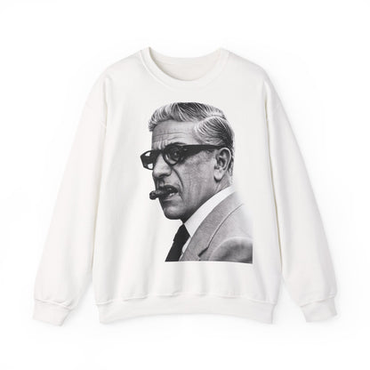 Aristoteles Onassis Sweatshirt – Schwarz-Weiß Porträt mit Zigarre & Brille | Vintage Legenden Pullover Herren Damen