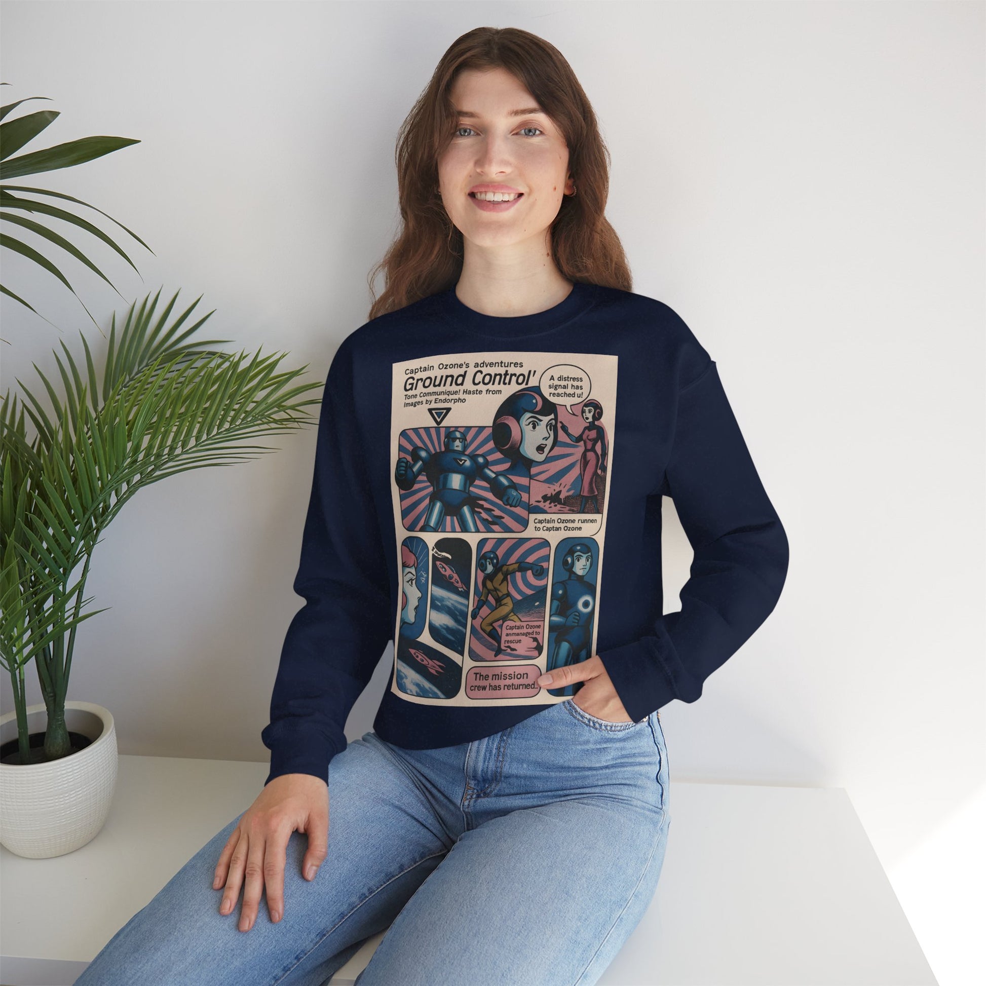 Retro Space Comic Sweatshirt – Captain Ozone „Ground Control“ Edition