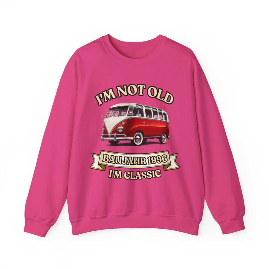 Geschenk zum 30. Geburtstag – Pullover Jahrgang 1996 VW Bulli – Heliconia – Vorderseite