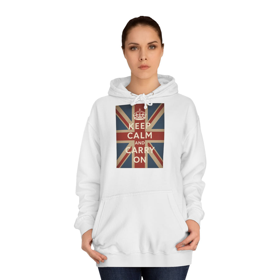 Sweat à Capuche Keep Calm and Carry On – Union Jack Drapeau Britannique Couronne Vintage Rétro pour Fans du UK