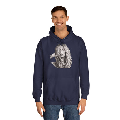 Kate Moss Hoodie – Ikonisches Schwarz-Weiß Porträt Kapuzenpullover für Fashion & Musik Fans