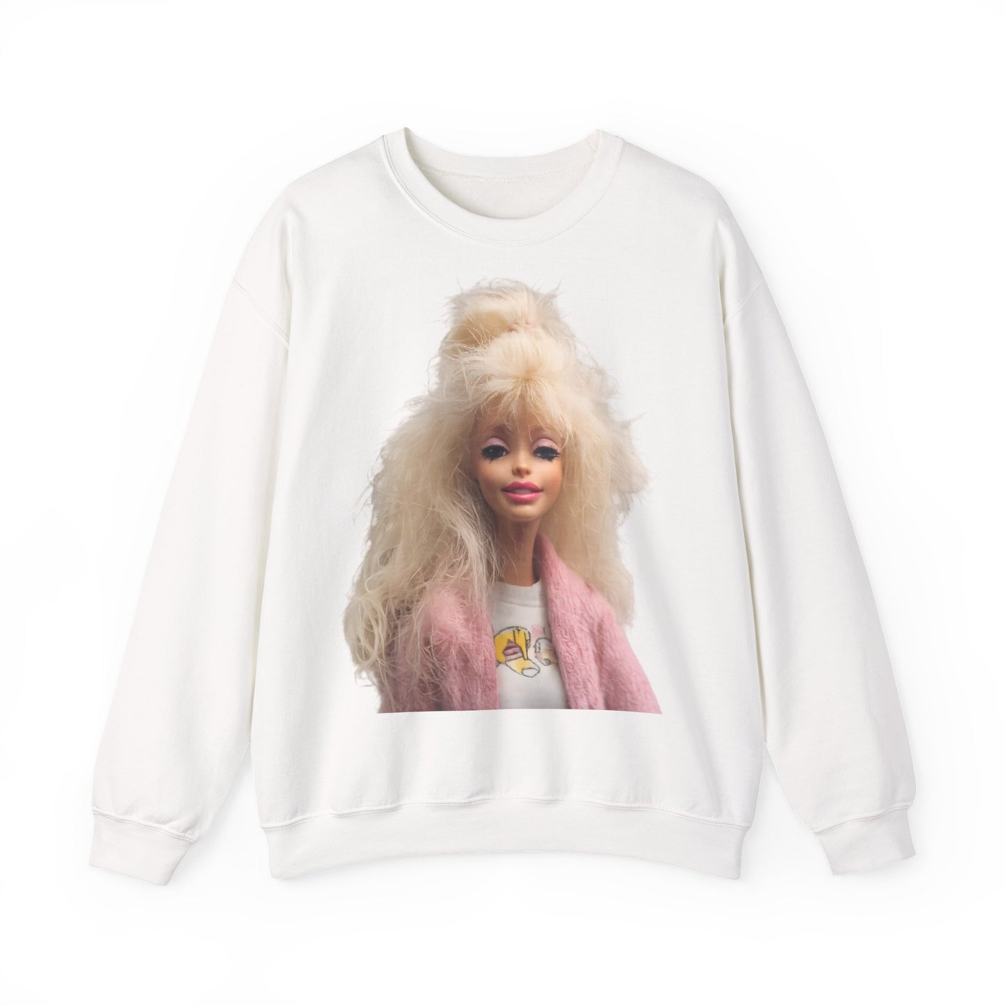 Retro Puppen Portrait T-Shirt Damen | 80er Jahre Blond Doll Fashion Shirt | Pinke Jacke Vintage Style Geschenk
