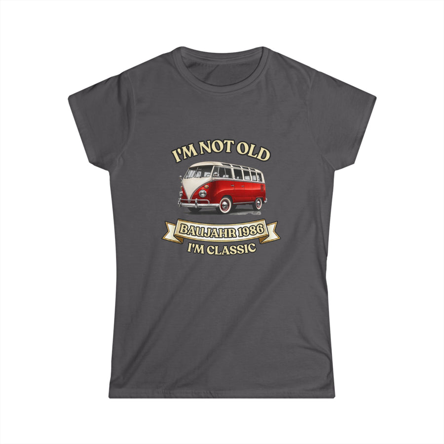 True Insights Damen Shirt Baujahr 1986 I'm Not Old I'm Classic Vintage Bus in Anthrazit zum 40.