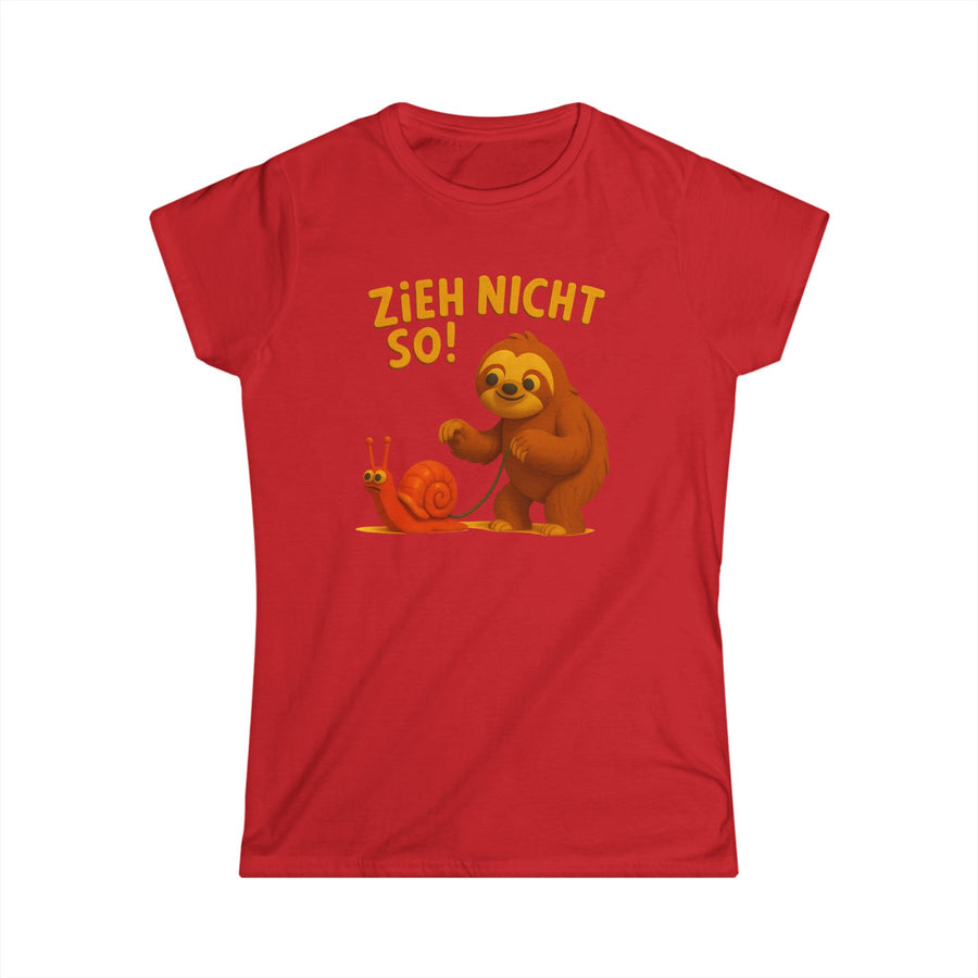 True Insights T-Shirt Faultier mit Schnecke an Leine satirischer Geduld-Spruch in Rot