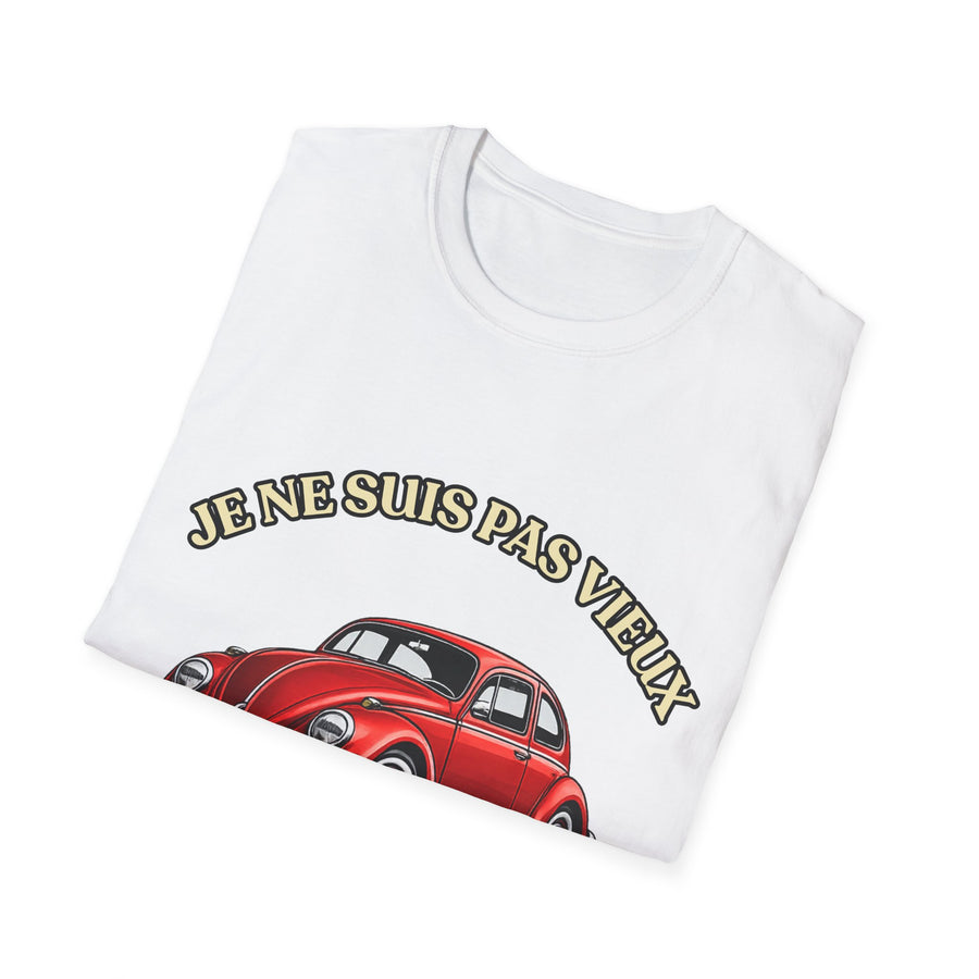T-shirt Millésime 1976 « Je ne suis pas vieux, je suis vintage » – Cadeau anniversaire 50 ans homme – Coccinelle rouge, voiture ancienne rétro