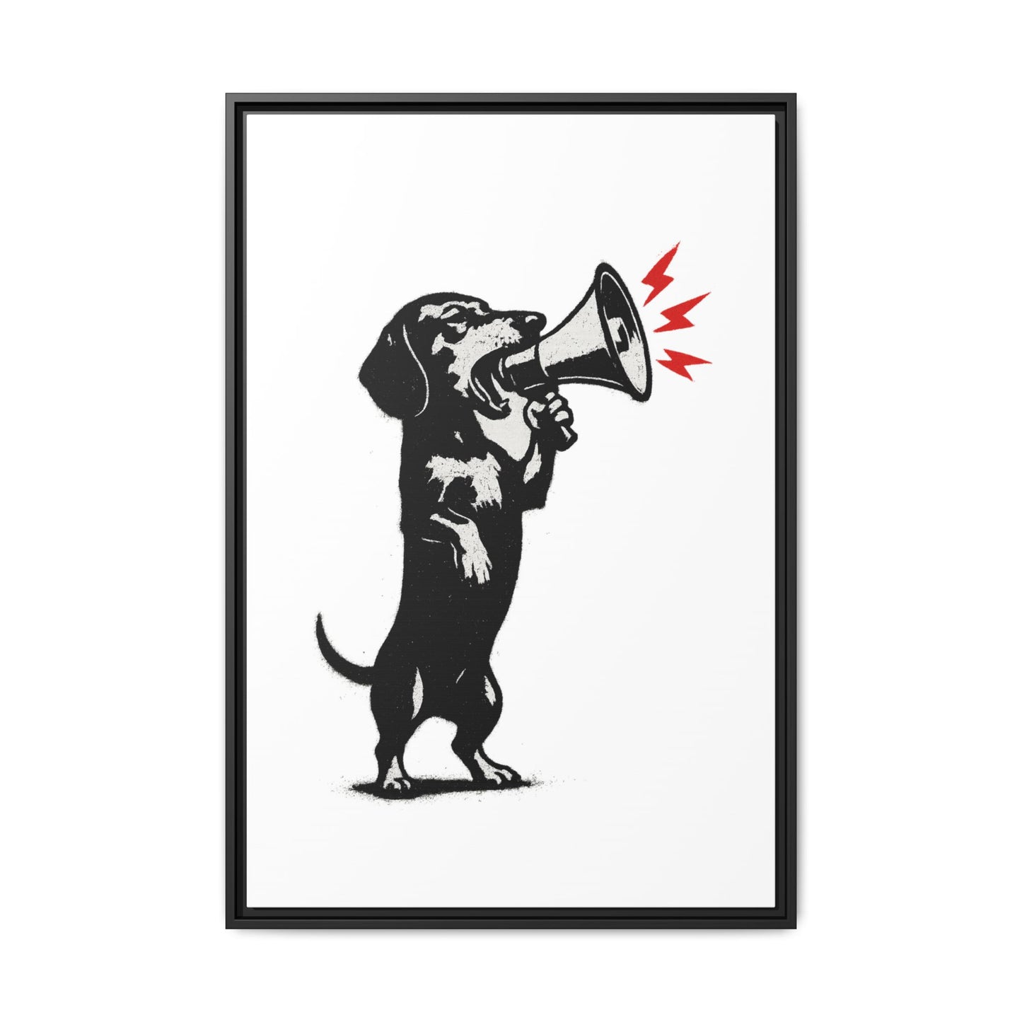 Dog with Megaphone – Satirisches Banksy-inspiriertes Kunstmotiv | Statement Design