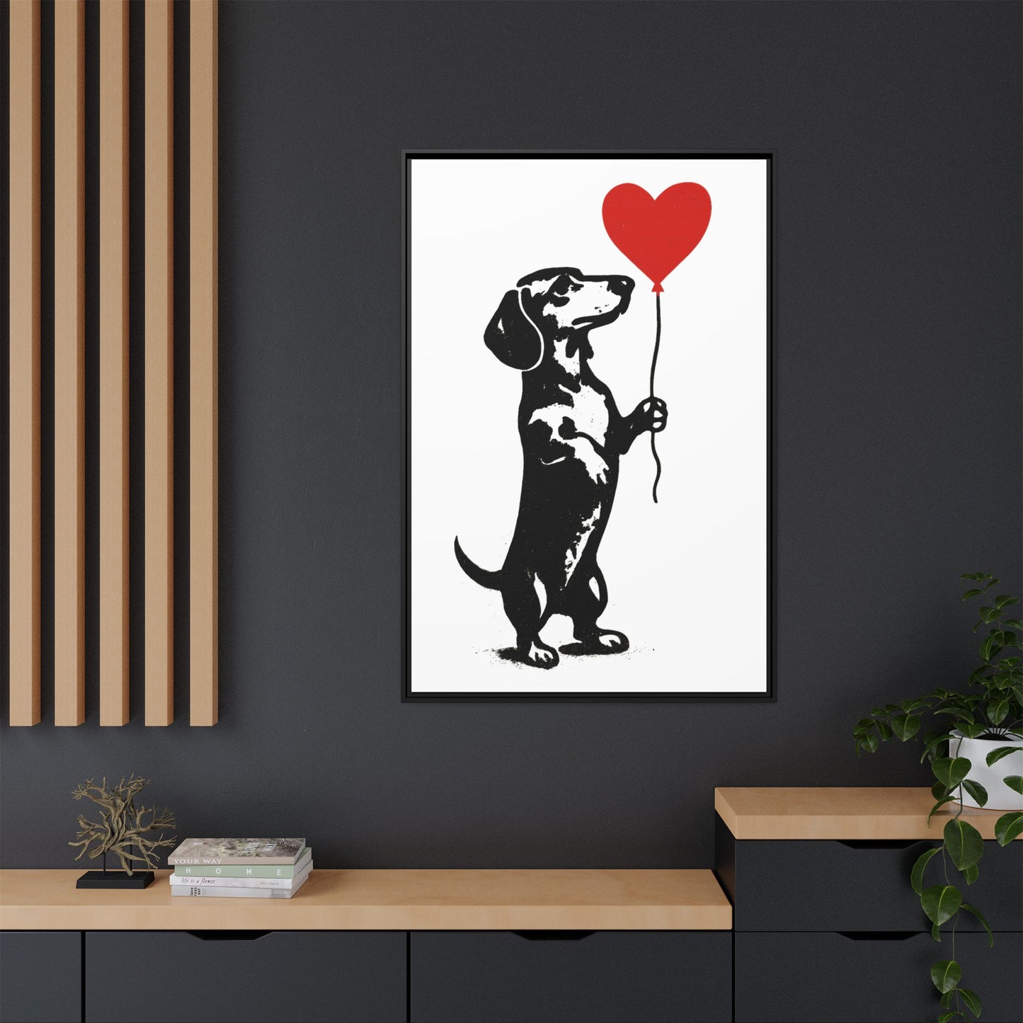 Canvas Bild – Dackel mit Herzballon