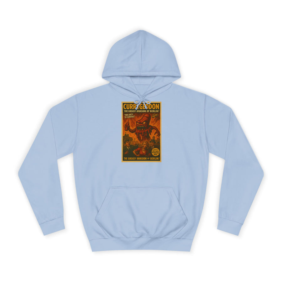 CurryGeddon Hoodie – Affiche rétro-horreur avec monstre currywurst