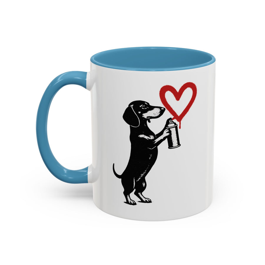 True Insights Banksy Dackel Tasse – Street-Art Kaffeebecher mit rotem Herz