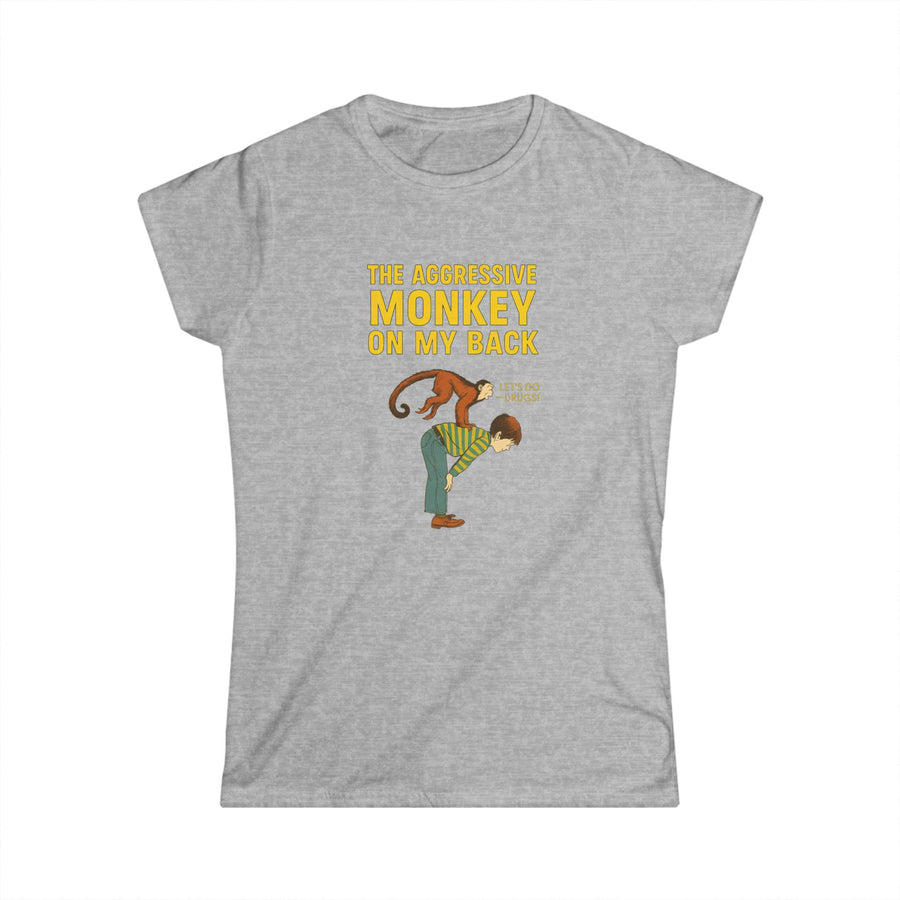 True Insights Damen T-Shirt Aggressive Monkey On My Back sarkastisches Affen-Motiv in Sport Grey