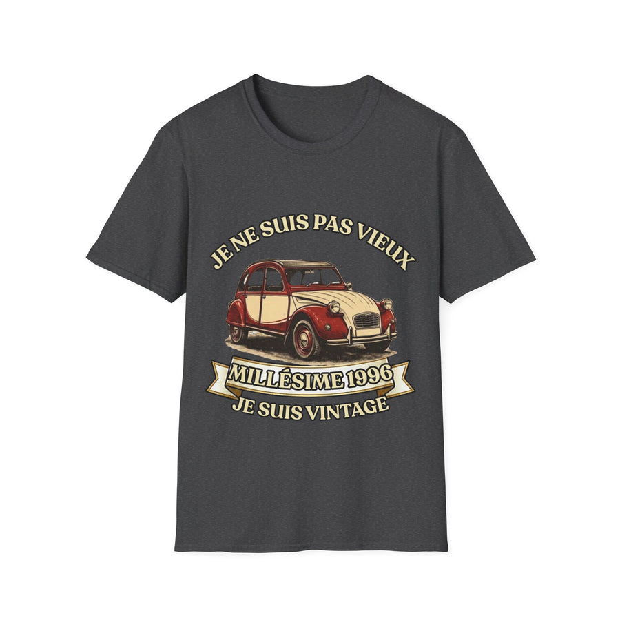 Vintage 1996 T-Shirt – FRENCH print « Je ne suis pas vieux, je suis vintage » – 30th Birthday Gift for Men | Citroën 2CV, red & cream