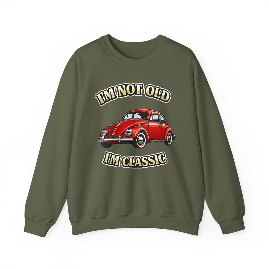 True Insights Vintage VW Käfer Sweatshirt – I'm Not Old I'm Classic Geschenk für Käfer-Fans in Military Green
