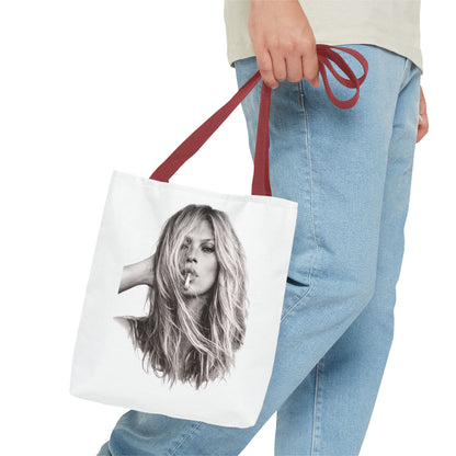 Kate Moss Tote Bag – Schwarz-Weiß Portrait Fashion Icon Stofftasche | Kultiges Model Motiv für Fans & Fashionistas