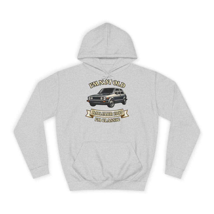 Geschenk zum 30. Geburtstag – Hoodie Jahrgang 1997 VW Golf – Heather Grey – Vorderseite