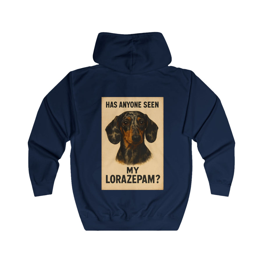 Has Anyone Seen My Lorazepam Dackel Zip Hoodie – Lustiger Vintage Hunde-Hoodie für Dackelliebhaber