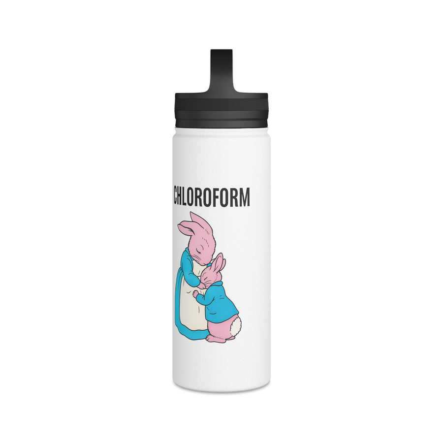 CHLOROFORM Lapins Gourde Inox - Cadeau Humour Noir Drôle, Bouteille Isotherme avec Couvercle à Poignée, Citation Sarcastique
