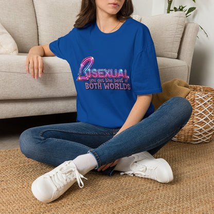True Insights T-Shirt Bisexual Best Of Both Worlds LGBTQ Statement Neon-Schriftzug Detail