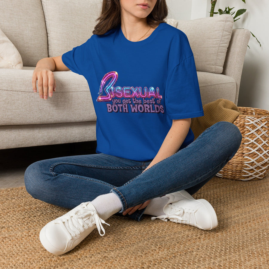 True Insights T-Shirt Bisexual Best Of Both Worlds LGBTQ Statement Neon-Schriftzug Detail