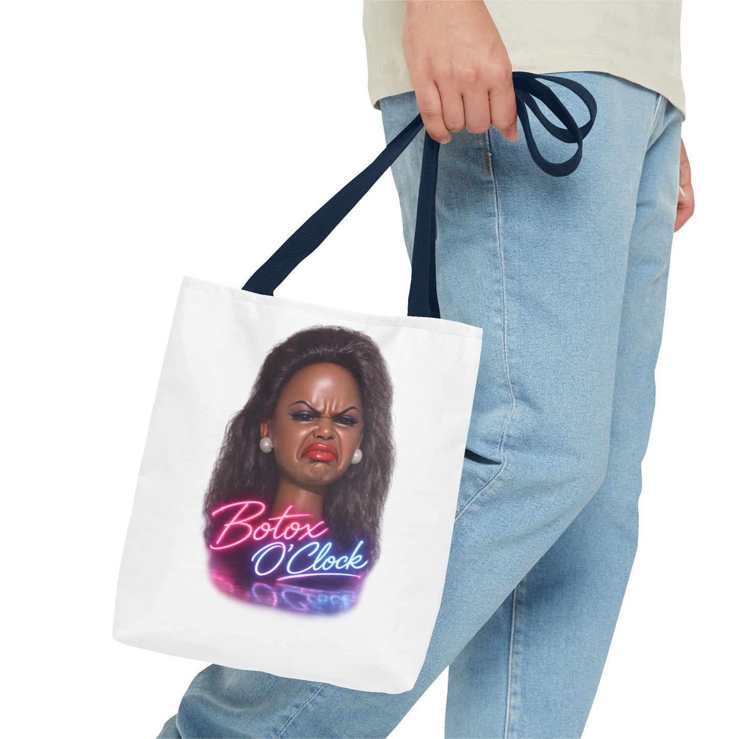 Botox O'Clock Tote Bag – Lustiger Polyester-Beutel mit Neon-Grimasse | Gym Sport Einkauf Geschenk