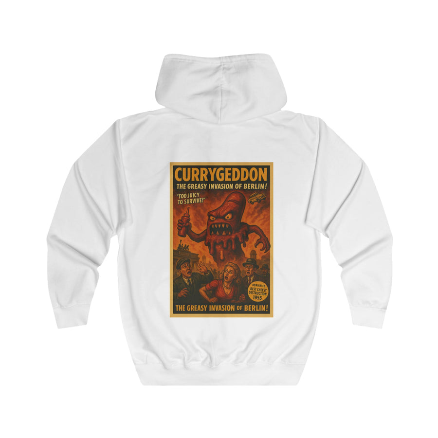 CurryGeddon Zip-Hoodie – Affiche de film d'horreur rétro avec monstre currywurst
