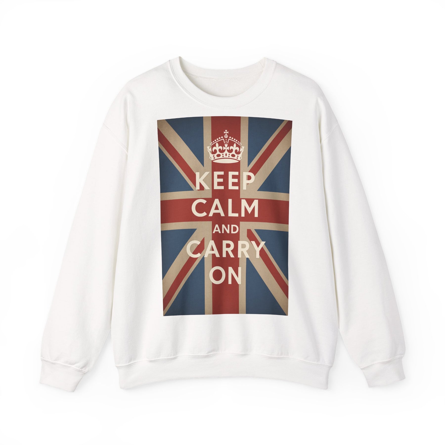 True Insights Sweatshirt Keep Calm and Carry On Britische Flagge Krone Retro Pullover in Weiß für UK Fans