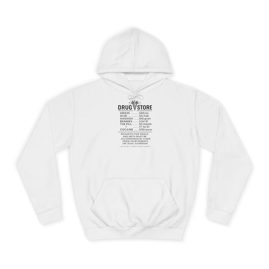 Drug Store Hoodie – Vintage-Apotheken-Motiv mit schwarzem Humor