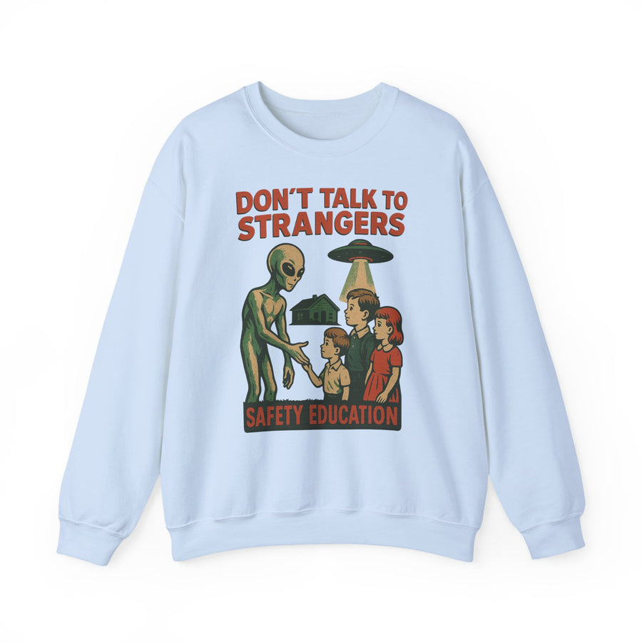 True Insights Don't Talk to Strangers Alien Sweatshirt – Lustiges Retro-UFO-Motiv in Light Blue