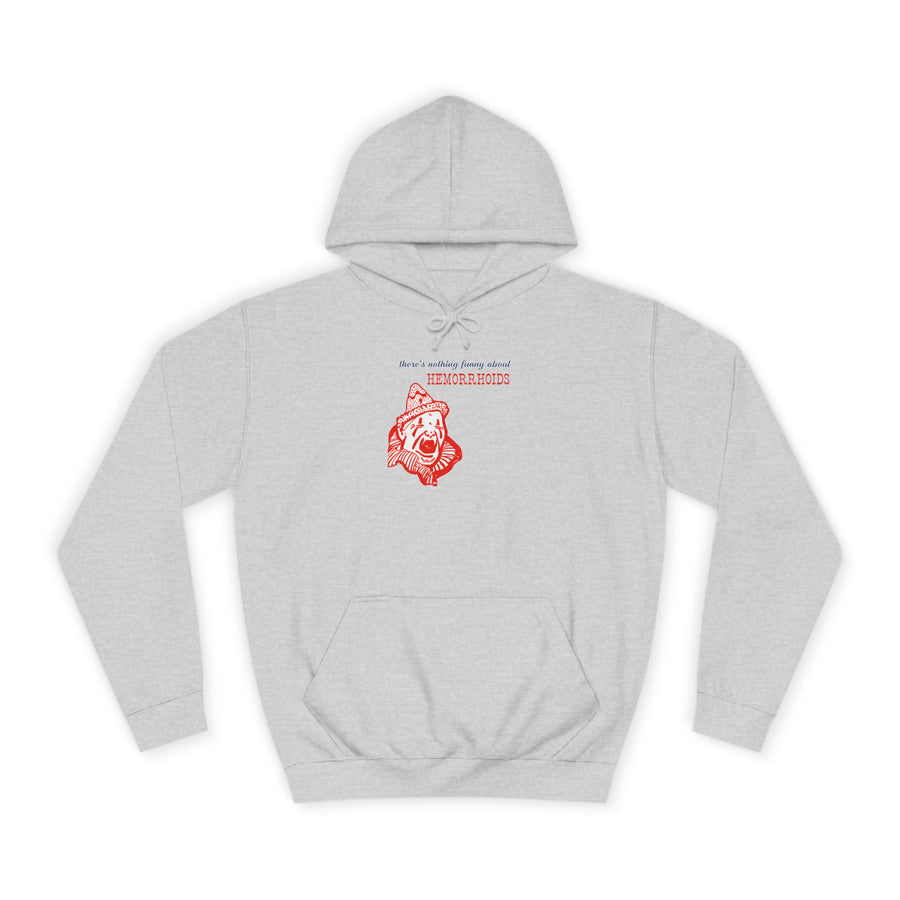 Sarkastischer Hoodie „There's Nothing Funny About Hemorrhoids“ – Der weinende Clown mit Wahrheit – Heather Grey – Vorderseite