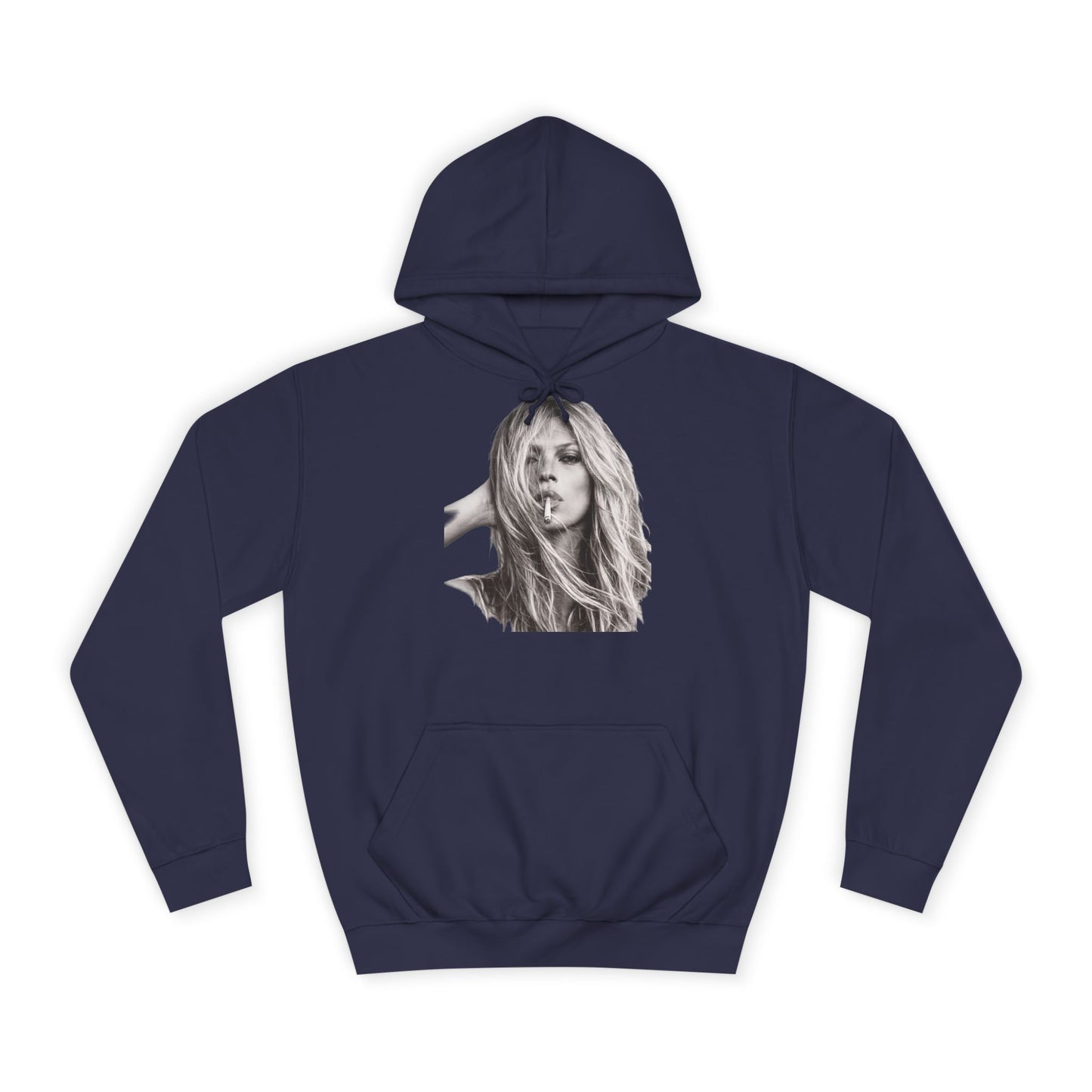 Kate Moss Hoodie – Ikonisches Schwarz-Weiß Porträt Kapuzenpullover für Fashion & Musik Fans