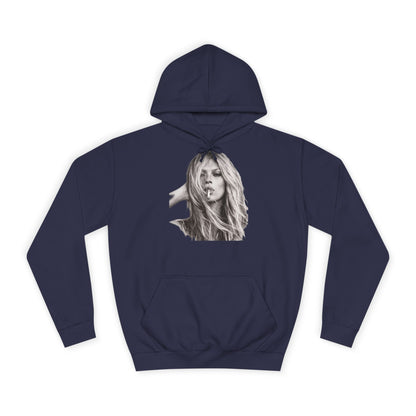 Kate Moss Hoodie – Ikonisches Schwarz-Weiß Porträt Kapuzenpullover für Fashion & Musik Fans