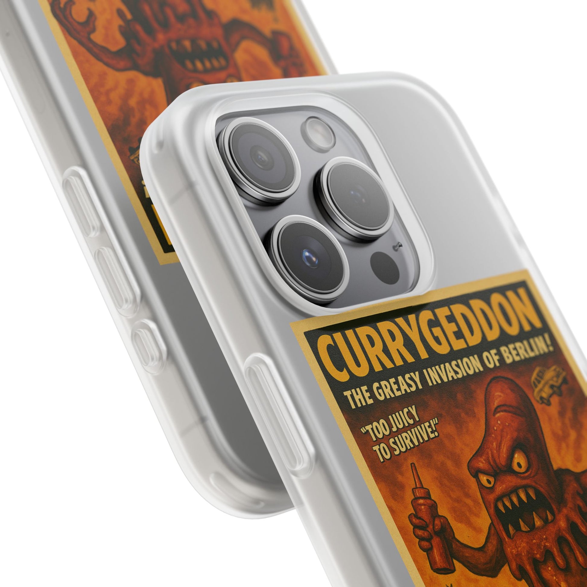 Kultige Handyhülle mit Currywurst-Monster im B-Movie-Stil. Flexibel, stoßfest und ideal für Berlin-Fans & Food-Nerds.-Phone Case-True Insights