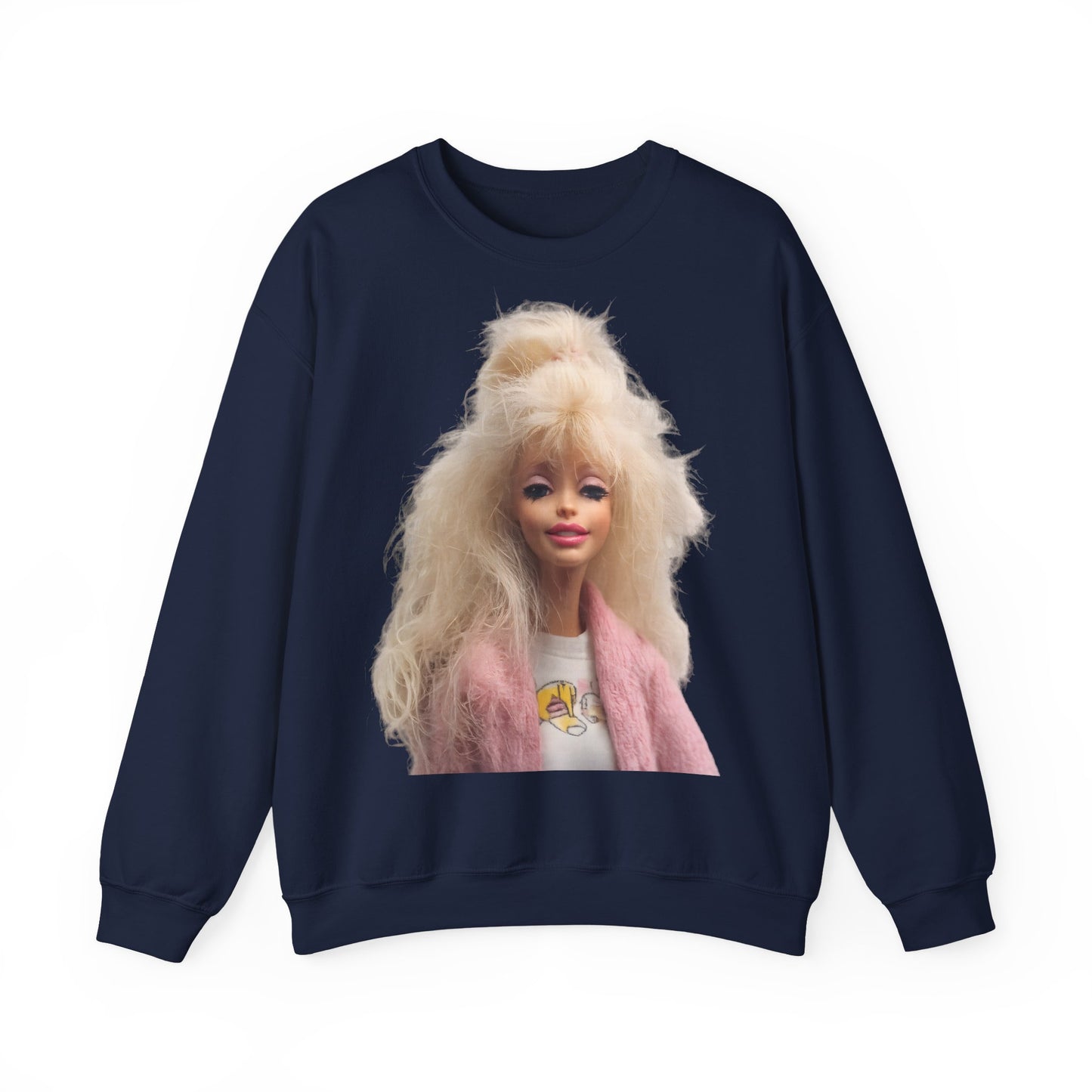 Retro Puppen Portrait T-Shirt Damen | 80er Jahre Blond Doll Fashion Shirt | Pinke Jacke Vintage Style Geschenk