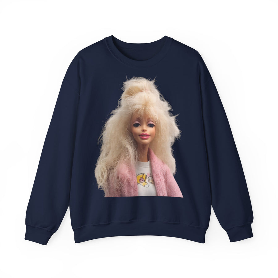 Retro Doll Portrait Women's Sweatshirt | 80s Blonde Doll Fashion | Pink Vintage Style Gift
