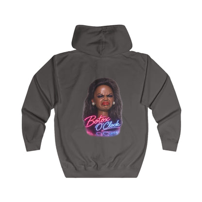 Botox O'Clock Zip Hoodie – Lustiges Neon Karikatur Motiv für Beauty-Fans, Grumpy Face Kapuzenjacke