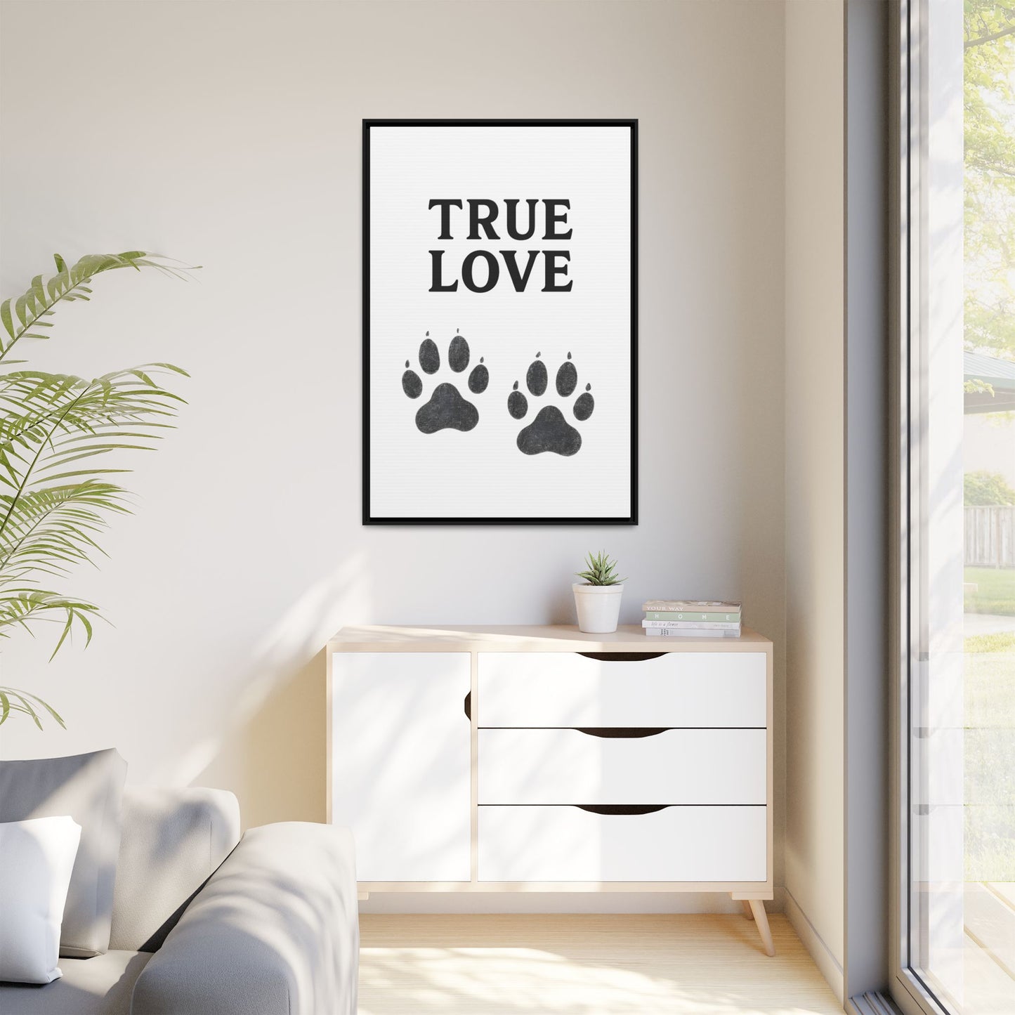 TRUE LOVE – Gerahmtes Wandbild mit Pfotenabdrücken | Tierliebe als stilvolles Geschenk