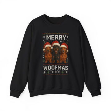 Merry Woofmas Dackel Sweatshirt – Lustiges Weihnachtsmotiv mit drei Dackeln
