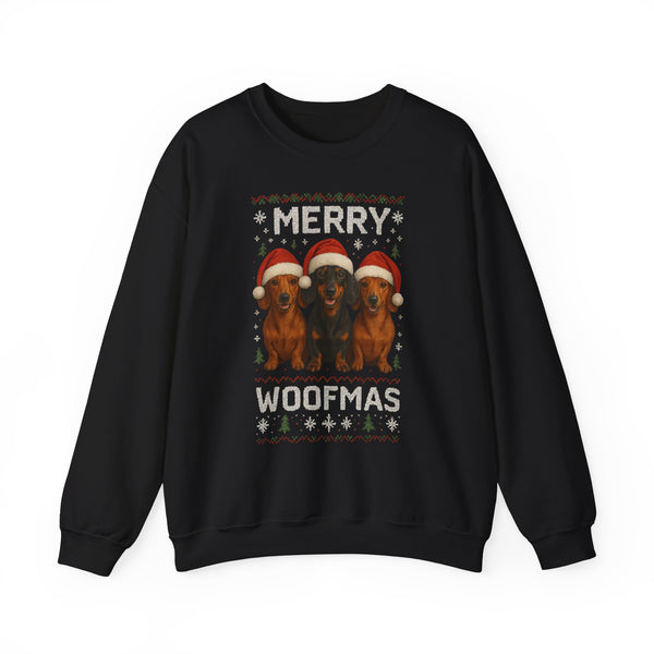 Merry Woofmas Dackel Sweatshirt – Lustiges Weihnachtsmotiv mit drei Dackeln
