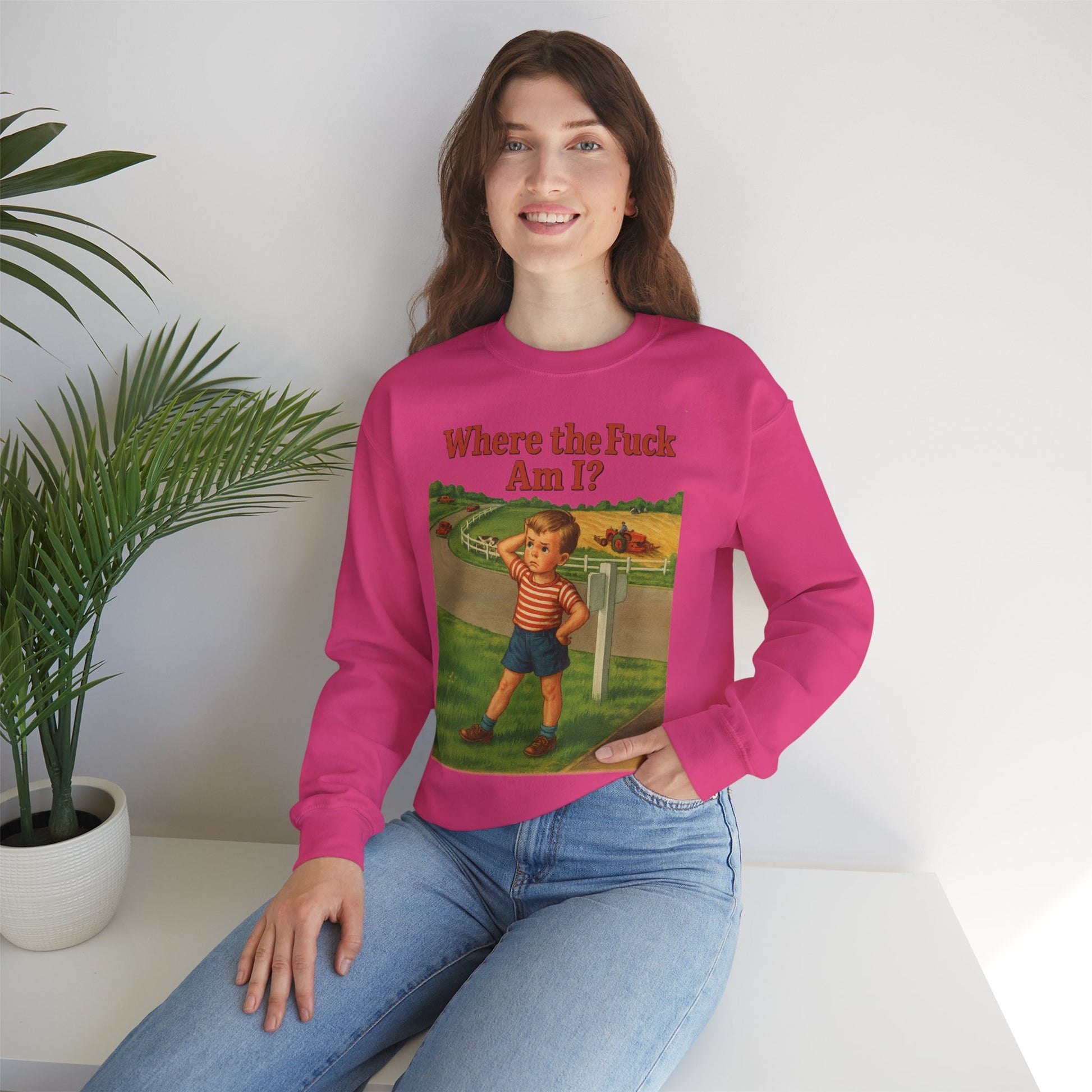 Sweatshirt – Where the Hell Am I? – Vintage Sweatshirt mit nostalgischem Lost-Boy-Motiv | True Insights Design mit Humor