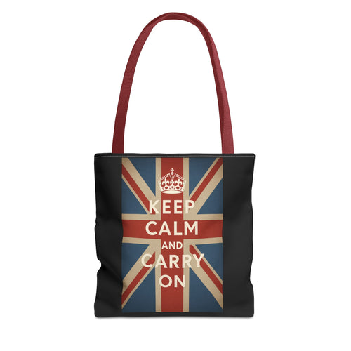 Keep Calm and Carry On Tote Bag – Union Jack Stoffbeutel mit Krone, britisches Kult-Motiv, Geschenk für UK-Fans