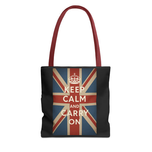 Keep Calm and Carry On Tote Bag – Union Jack Stoffbeutel mit Krone, britisches Kult-Motiv, Geschenk für UK-Fans