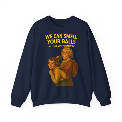 Sweatshirt – Vintage Sweatshirt – „We Can Smell Your Balls“ im Spioninnen-Stil | True Insights Design mit Humor
