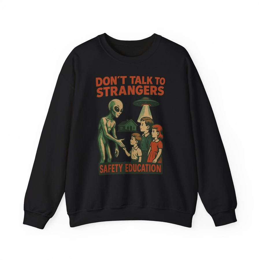 True Insights Don't Talk to Strangers Alien Sweatshirt – Lustiges Retro-UFO-Motiv in Black