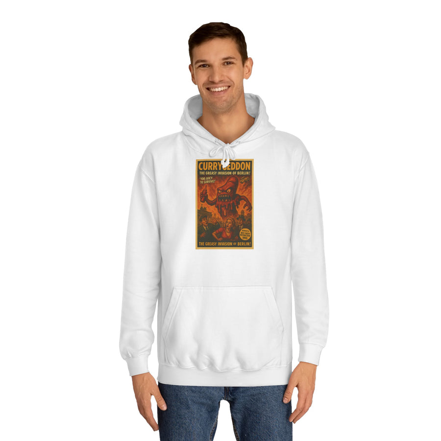 CurryGeddon Hoodie – Affiche rétro-horreur avec monstre currywurst