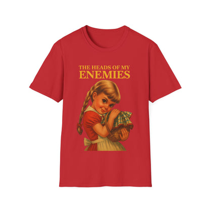 T-shirt “The Heads of My Enemies” – retro satire with children’s book flair