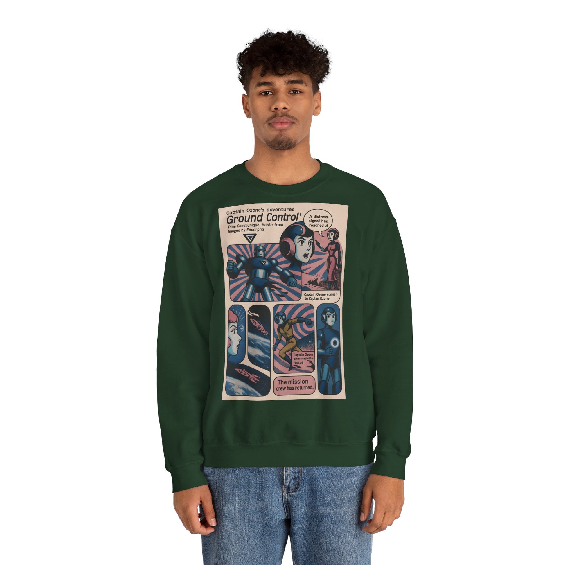 Retro Space Comic Sweatshirt – Captain Ozone „Ground Control“ Edition