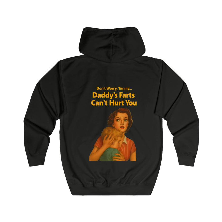 Papa Sweatjacke „Daddy's Farts Can't Hurt You“ – Zip-Hoodie mit Rückendruck – Jet Black – Rückenansicht