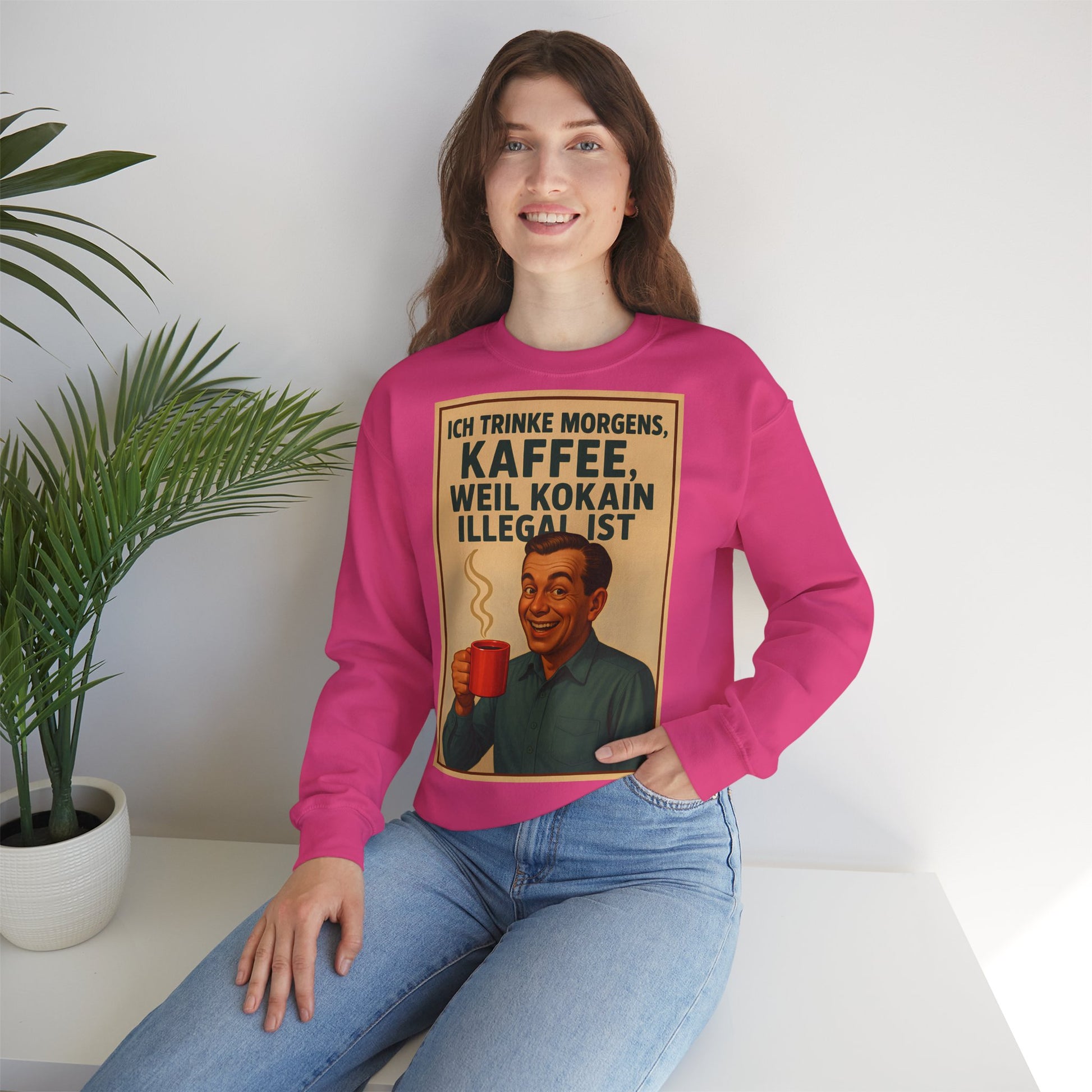 Sweatshirt – „I Drink Coffee Because Cocaine is Illegal“ – Lustiges Kaffee-Sweatshirt | True Insights Design mit Humor